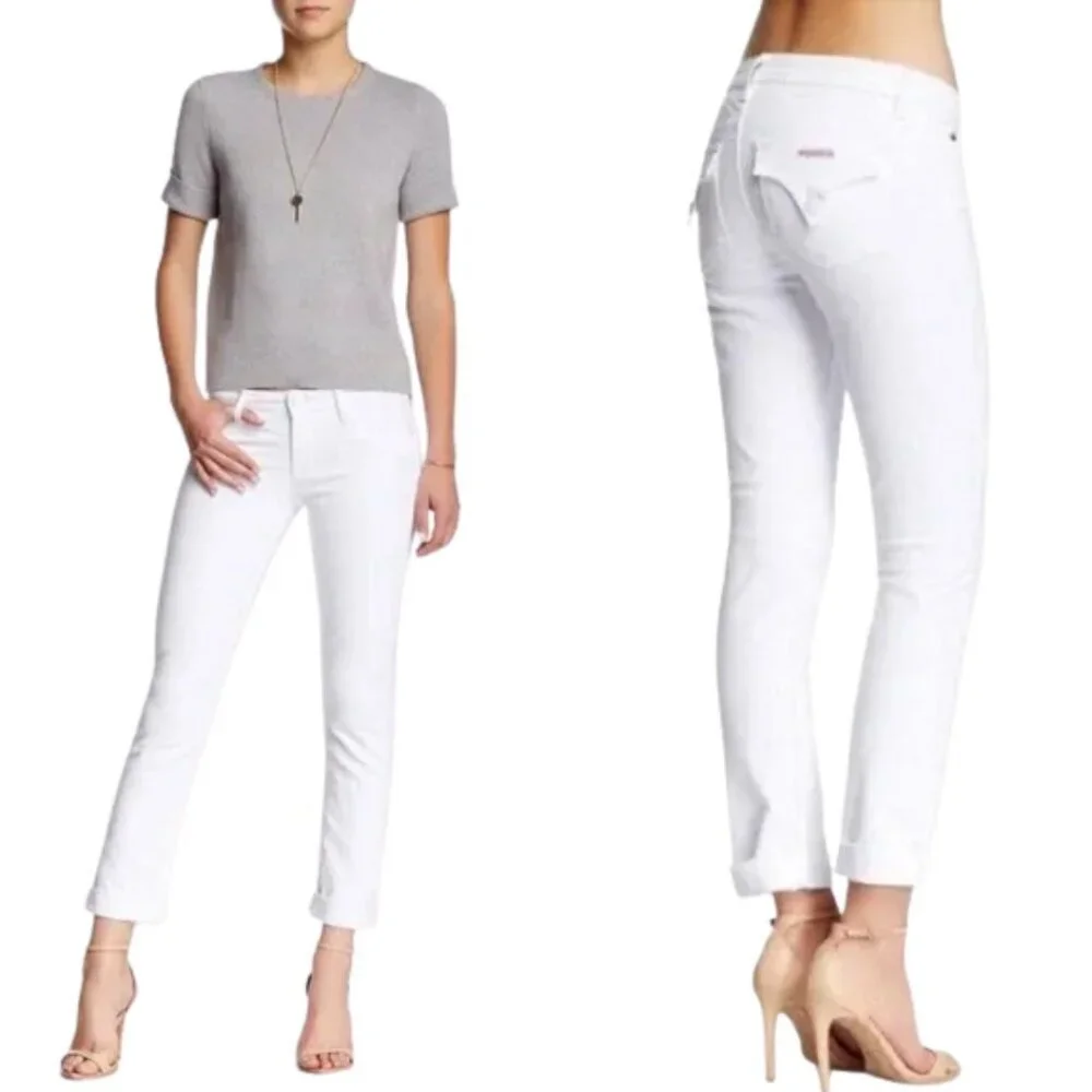 Hudson Bacara Low Rise Crop Straight Leg Cuffed Denim Jeans Women's 24 White NWT